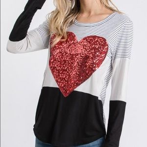 Sequin Heart Long Sleeved Top